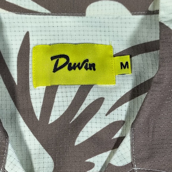 Duvin Hawaiian Shirt Mens Medium Brown Hibiscus Leisure Stretch Button Up New - Picture 3 of 10
